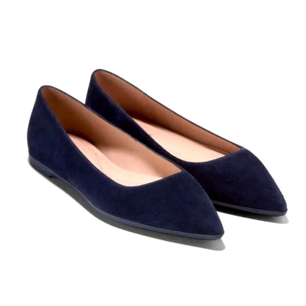 Cole Haan Grand Ambition ANGELINA Suede Ballet Flats Midnight Moon Blue 8.5 NWOB